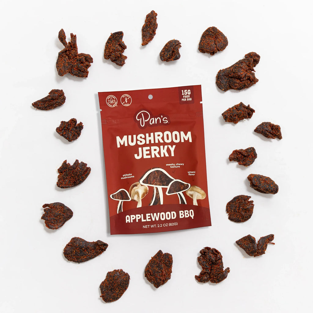 Pan's Mushroom Jerky - Applewood BBQ Mushroom Jerky - Shiitake - 62g - 2 Servings image 2