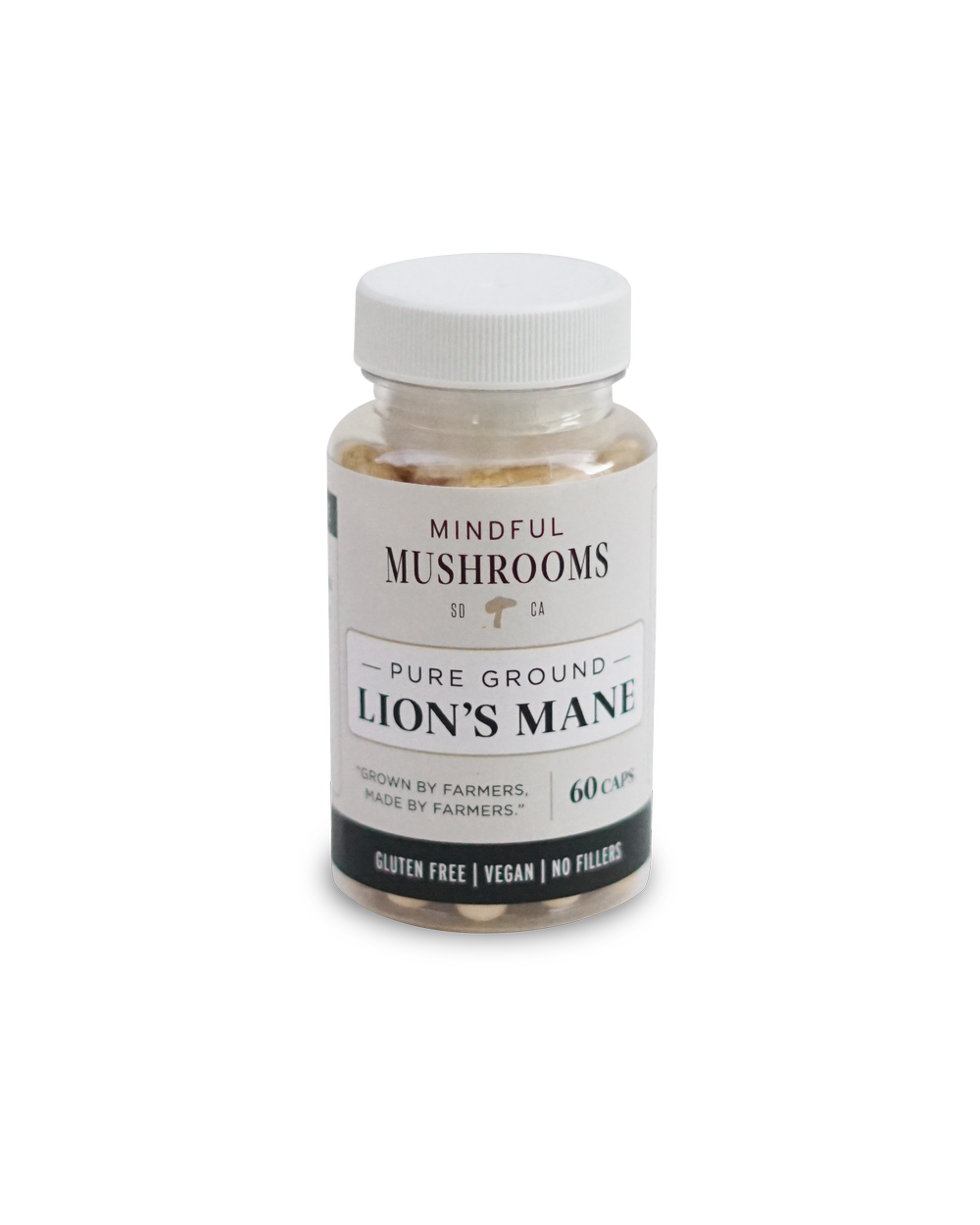 Mindful Mushrooms - Pure Ground Lion's Mane Capsules - 500mg - 60ct - 30 Servings image 0