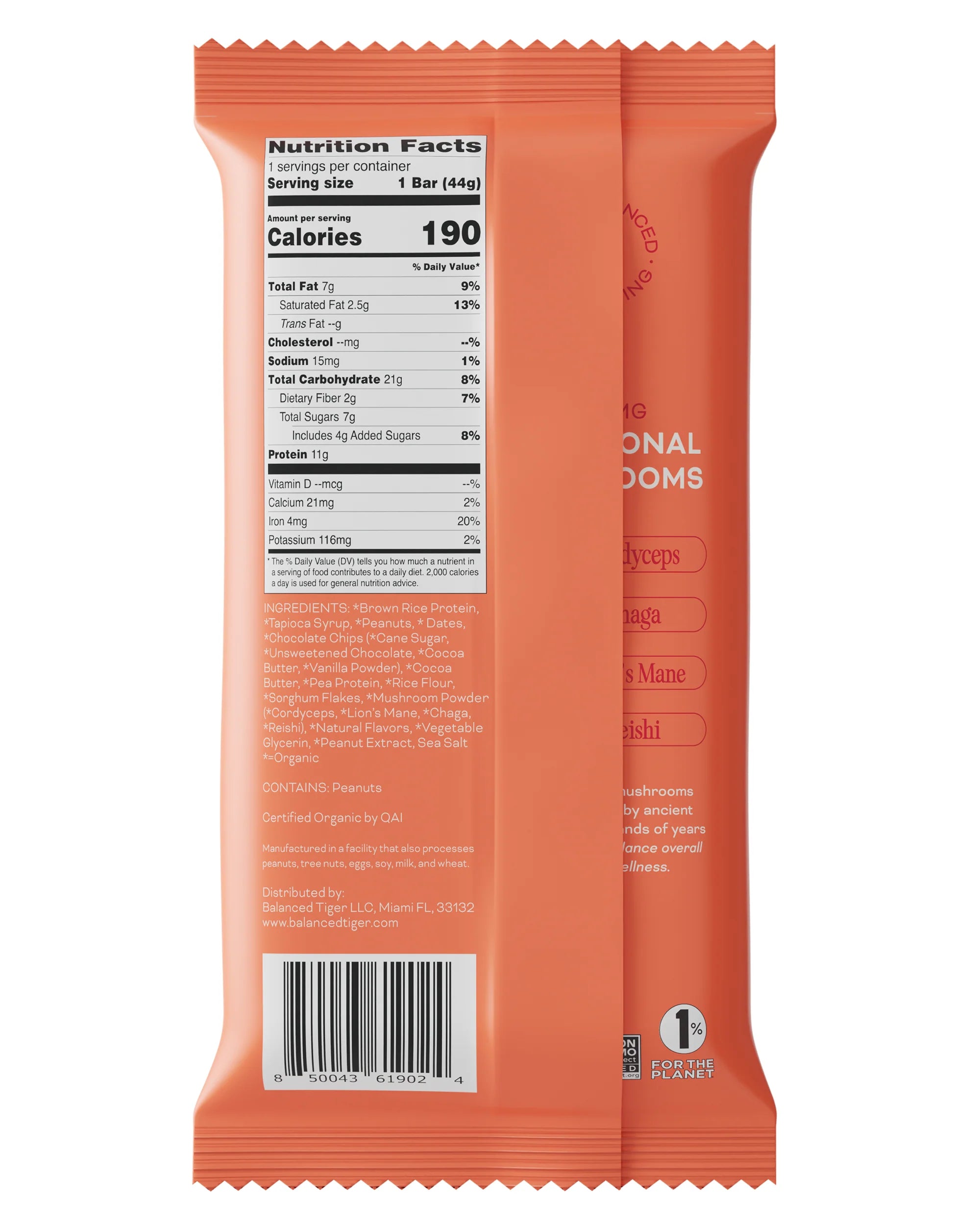Balanced Tiger - Functional Mushroom Protein Bar - Peanut Butter Chocolate - 12ct - 1500mg per Serving - 12 Servings image 3