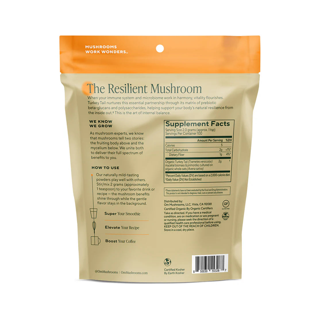 Om Mushroom Superfood - Turkey Tail Organic Mushroom Powder - 100g - 50 Servings image 1