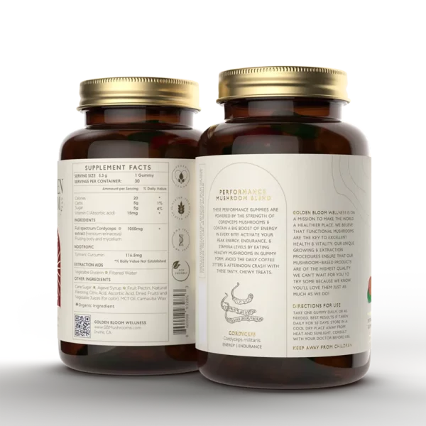 Golden Bloom Wellness - Performance Cordyceps Mushroom Gummies - Assorted Fruit - 30ct - 30 Servings image 2