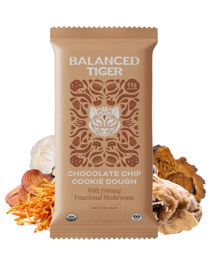 Balanced Tiger – Functional Mushroom Protein Bar – Chocolate Chip Cookie Dough – 12ct – 1500mg per Serving – 12 Servings image 0