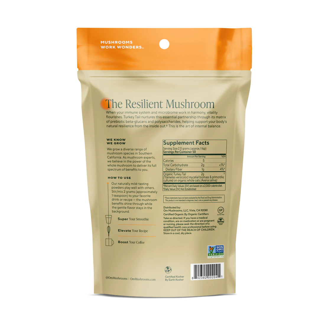 Om Mushroom Superfood - Turkey Tail Organic Mushroom Powder - 200g - 100 Servings image 1