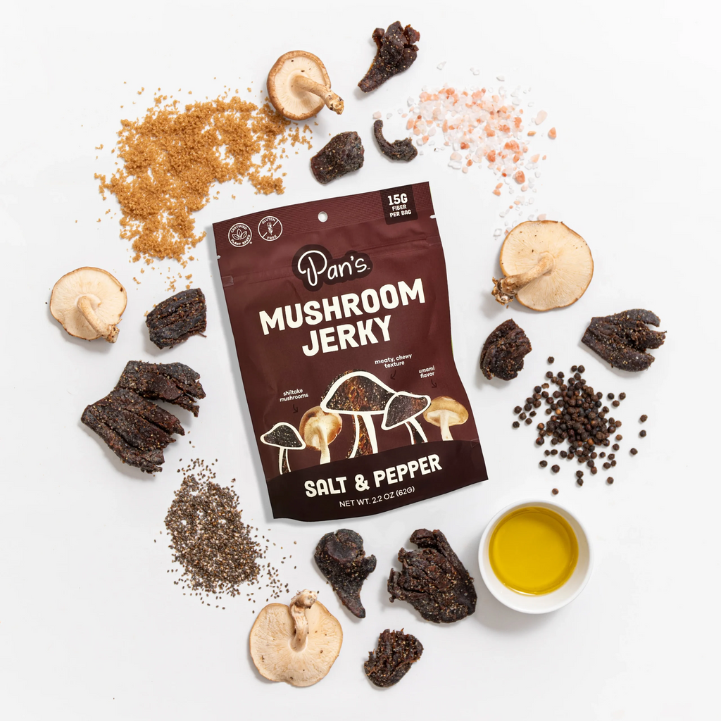 Pan's Mushroom Jerky - Salt &amp; Pepper Mushroom Jerky - Shiitake - 62g - 2 Servings image 1