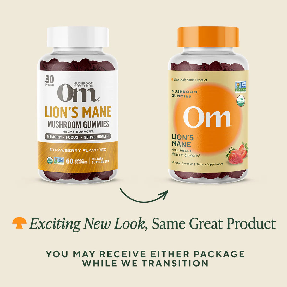 Om Mushroom Superfood - Lion's Mane Mushroom Gummies - Strawberry - 60ct - 30 Servings image 2
