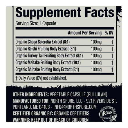 North Spore - Immunity Organic Multi-Mushroom Extract Capsules - 60ct - 60 Servings image 2