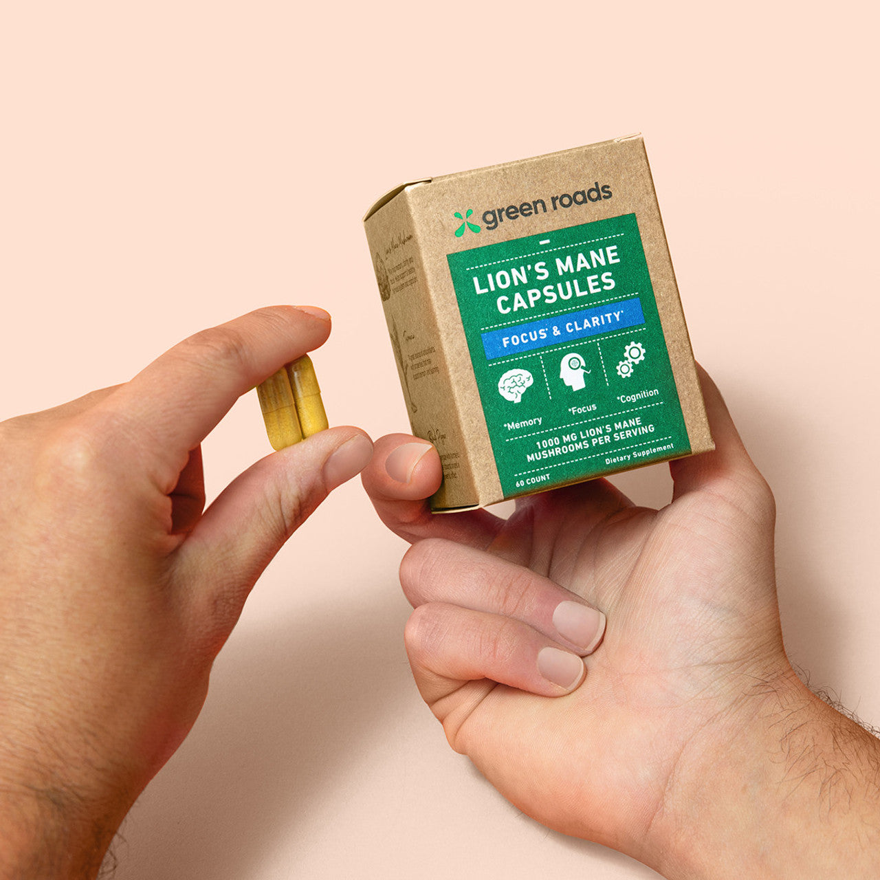 Green Roads - Lion's Mane Focus + Clarity Mushroom Capsules - 60ct - 1000mg Lion's Mane per Serving - 30 Servings image 1